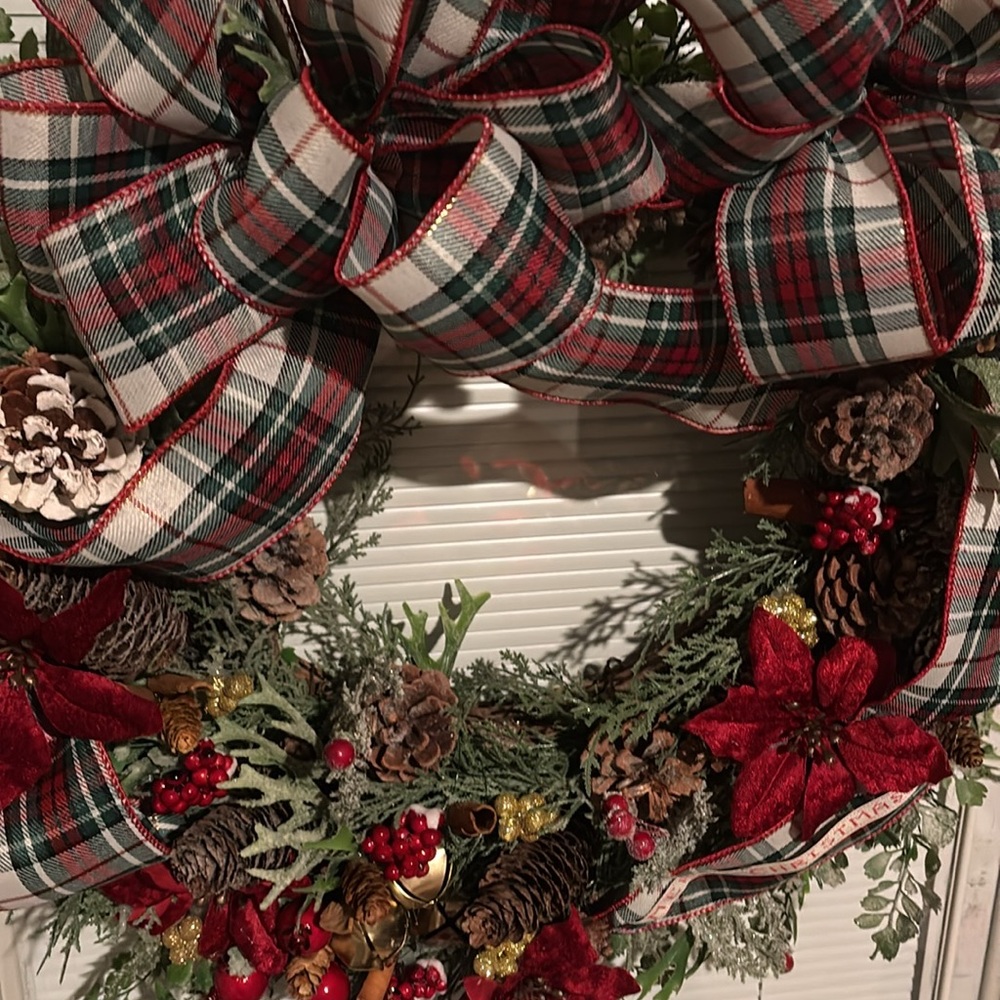 Ralph Lauren Inspired Holiday Wreath Plaid Red Flowers Final Sale Custom Design